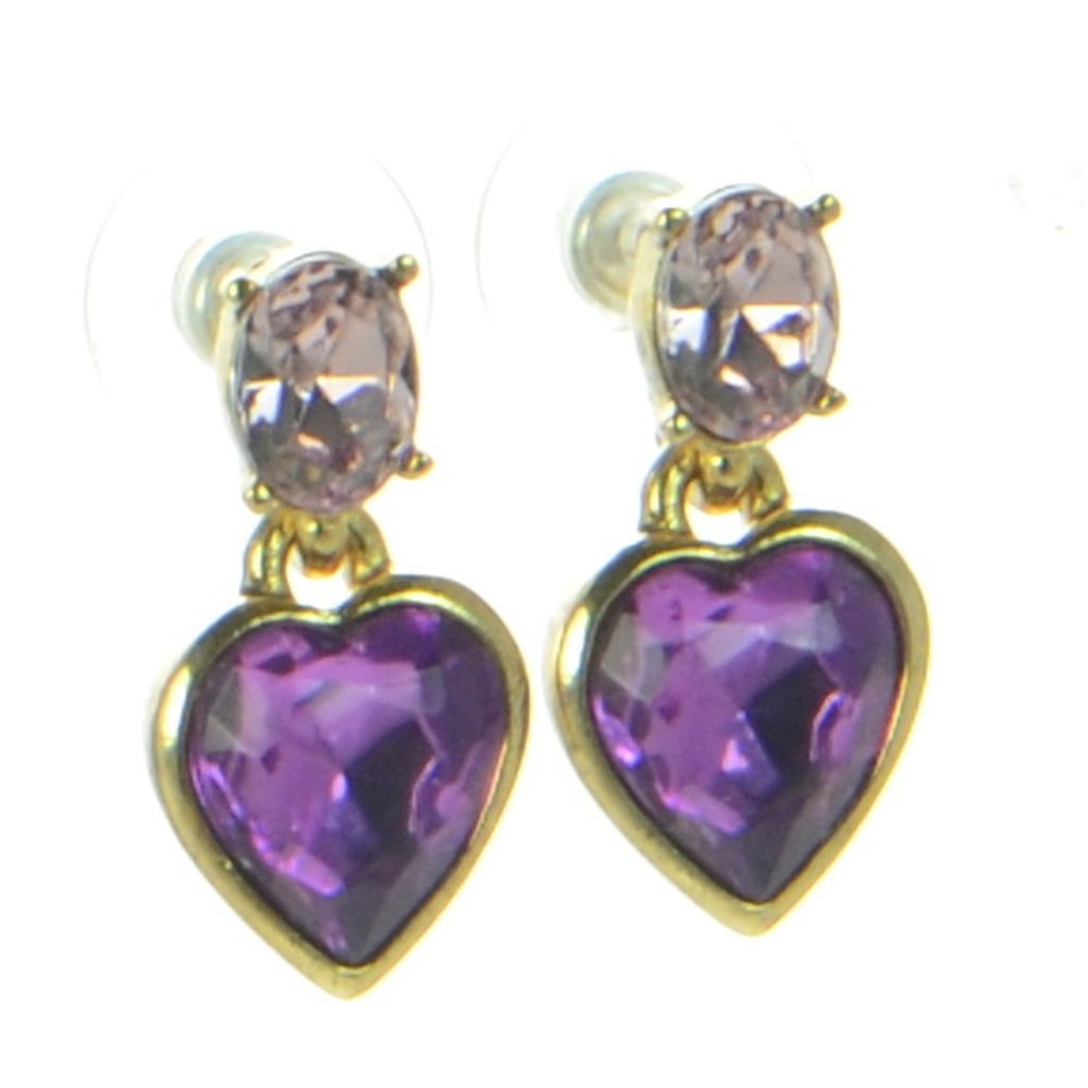 Oscar de la Renta Baby Heart Goldtone & Glass Crystal Drop Earrings - Picture 2 of 5